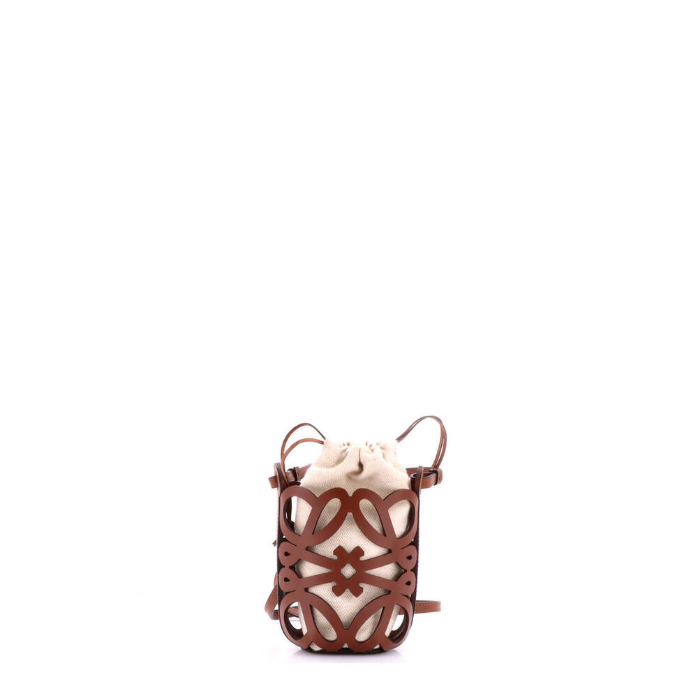 Loewe Mini Anagram Drawstring Bucket Crossbody Bag Leather with Canvas - Picture 3 of 6
